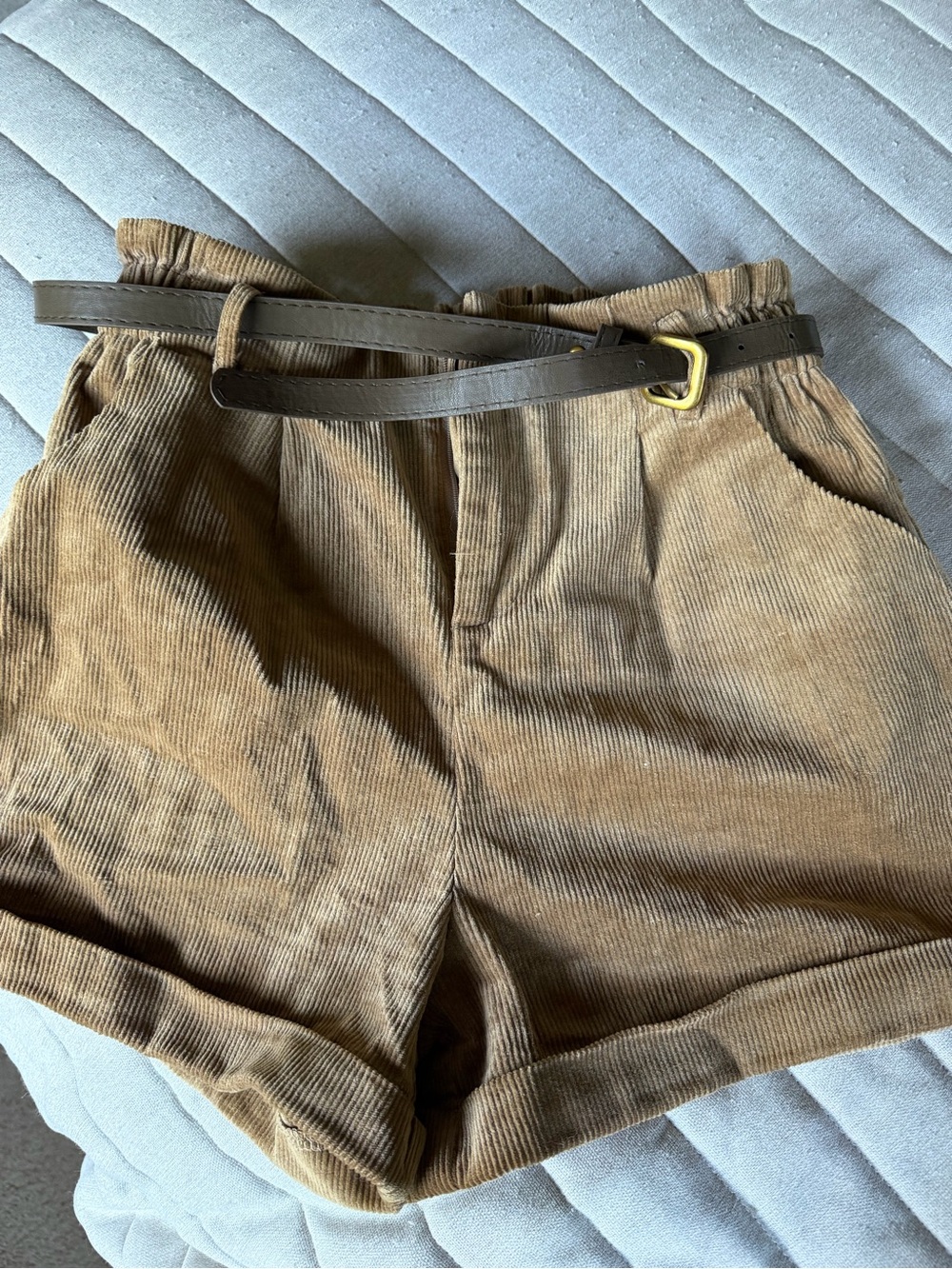 Cider Corduroy Paperbag Waist Women's Shorts in Brown